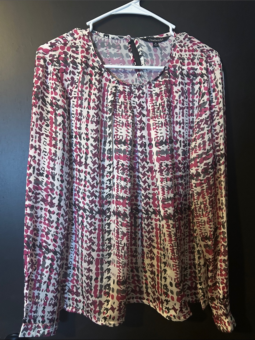 Chadwicks Cream Blush and Gray Printed Long-Sleeve Blouse
